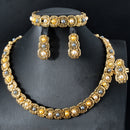 Three Colour Gold Plated Earring, Necklace, Bracelet & Ring Set