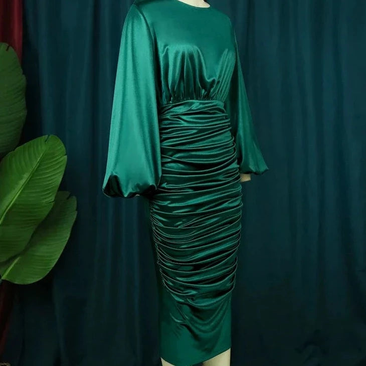 Long Sleeve Green Dresses Bodycon Elastic