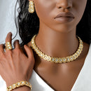 Three Colour Gold Plated Earring, Necklace, Bracelet & Ring Set