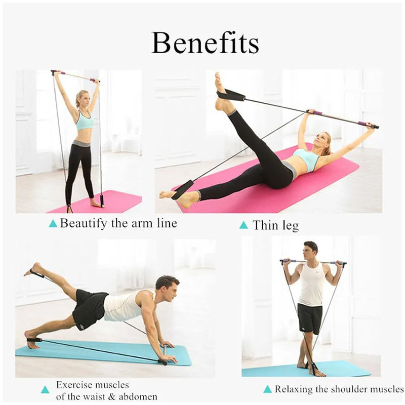 Yoga pilates bar stick with band