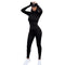 Solid Black/Gray Long-Sleeve Skiing Jumpsuit Women