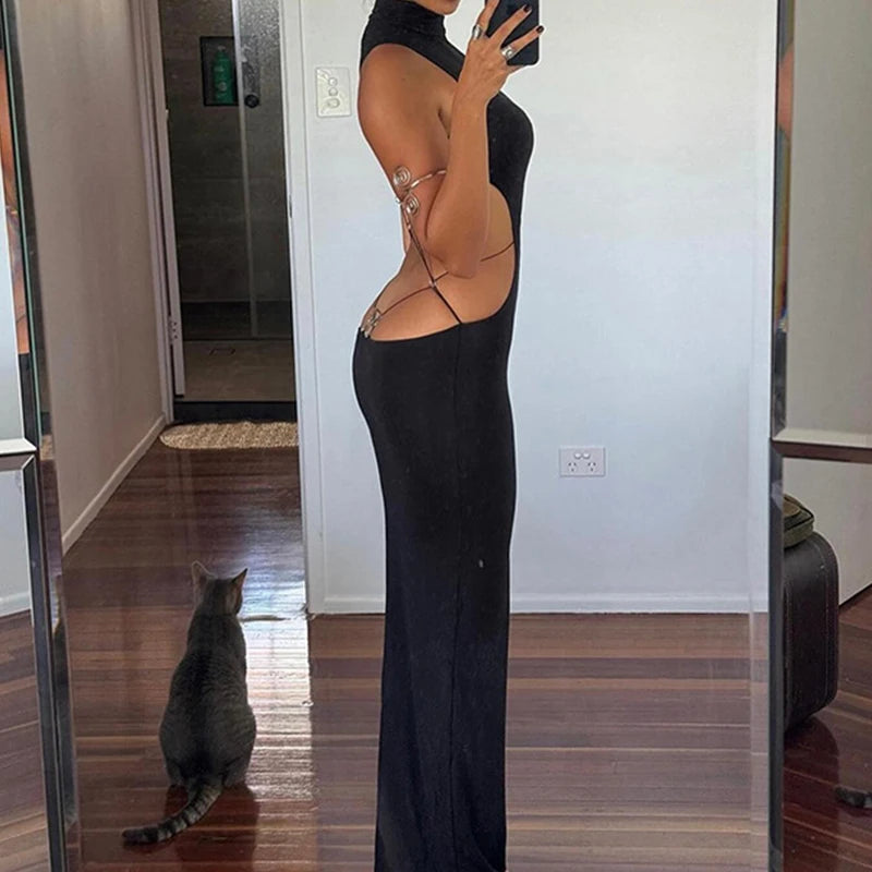 Sexy Backless Black Maxi Dresses For Women