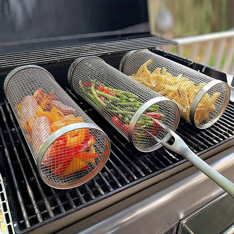 Portable BBQ Rolling Grill Basket!