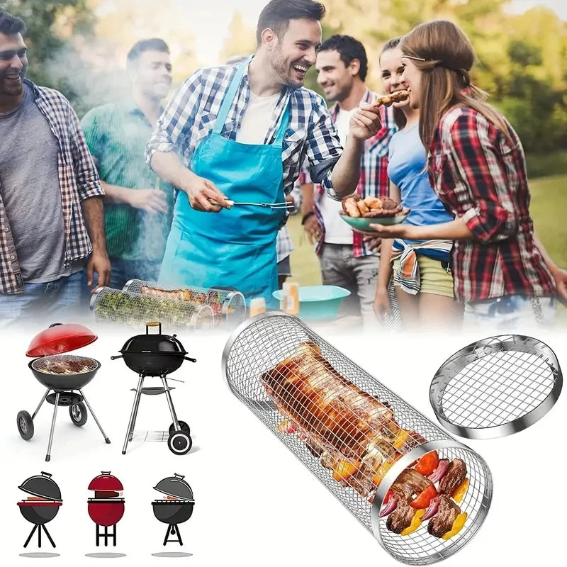 Portable BBQ Rolling Grill Basket!